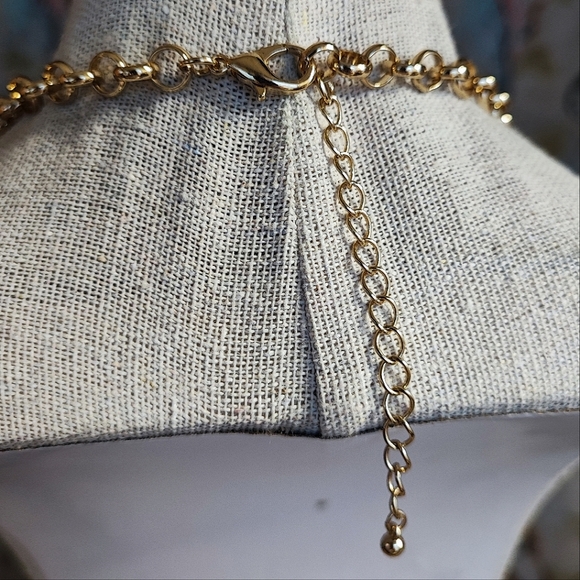 Turquoise Color Faux Pearl Beaded Sodalite Stone Multi Strand Gold Tone Necklace - Picture 4 of 12